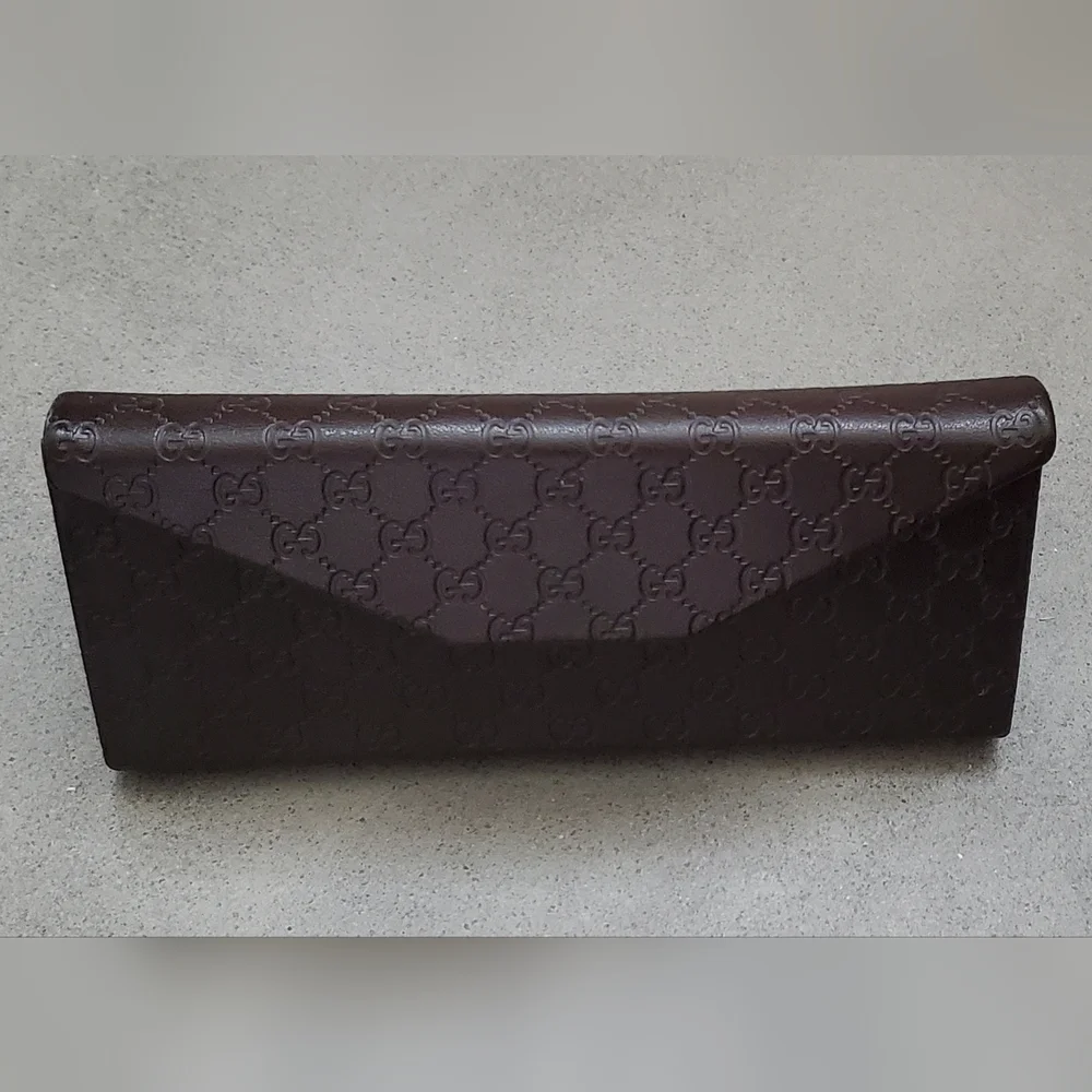 Gucci Dark Brown Embossed Leather Sunglasses Case